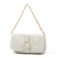 White Ostrich Leather Animal Print Handbags With Adjustable Matal Chain Strap